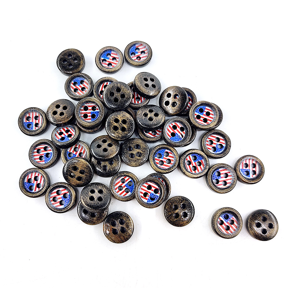 Craftisum Flat Shirt Sewing Buttons American Flag Printed 50Pcs - 11.5mm, 15/32"