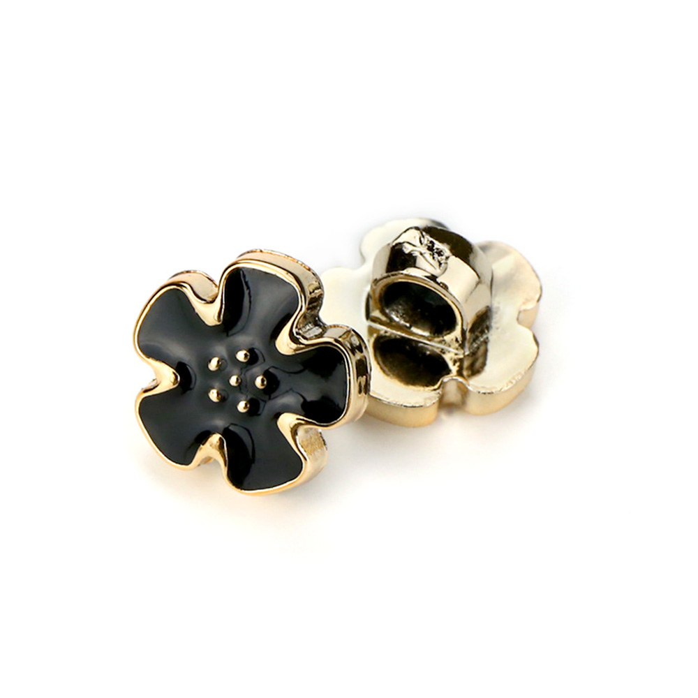 Craftisum Black Little Flower Enamel Resin Shank Sewing Buttons 50 pcs - 11.5mm, 15/32"