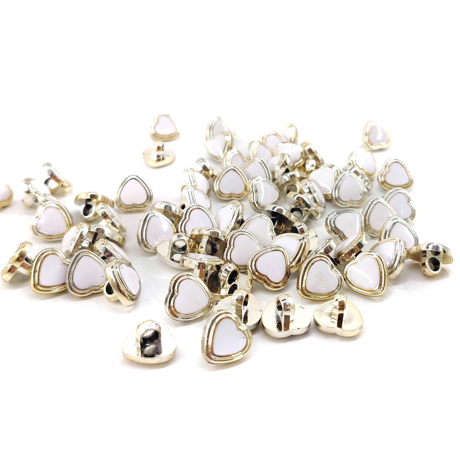 Craftisum Heart Shape White Enamel Resin Shank Sewing Buttons 50 pcs - 11.5mm, 15/32"