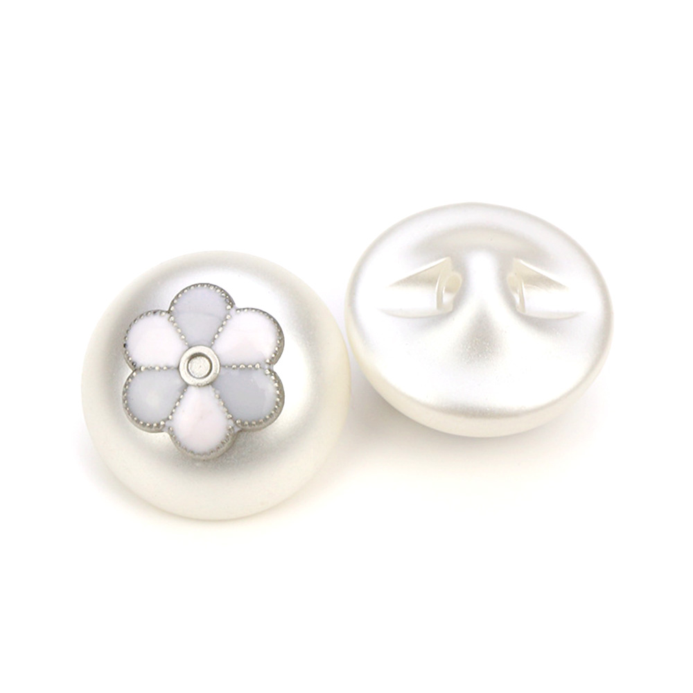 Craftisum Gray Enamel Flower Faux Pearl Dome Shape Sewing Buttons 20 Pcs - 18mm, 23/32"