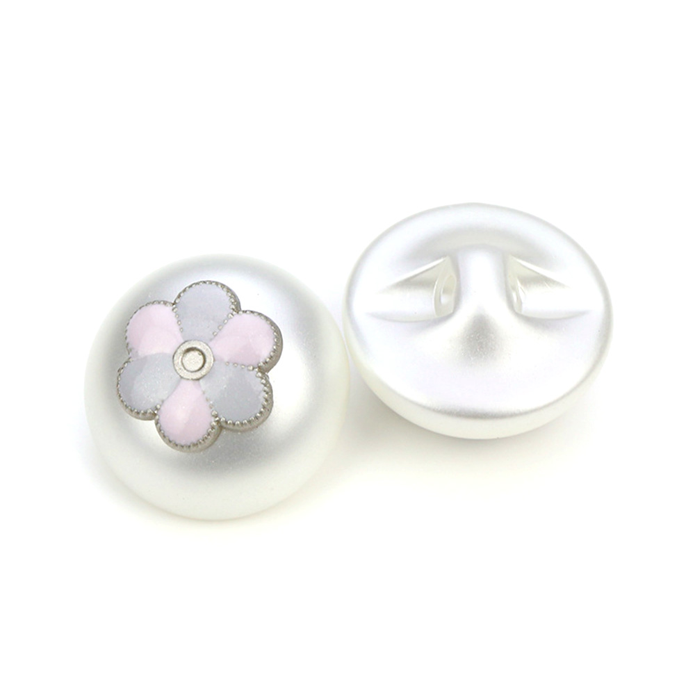 Craftisum Pink Enamel Flower Faux Pearl Dome Shape Sewing Buttons 20 Pcs - 18mm, 23/32"