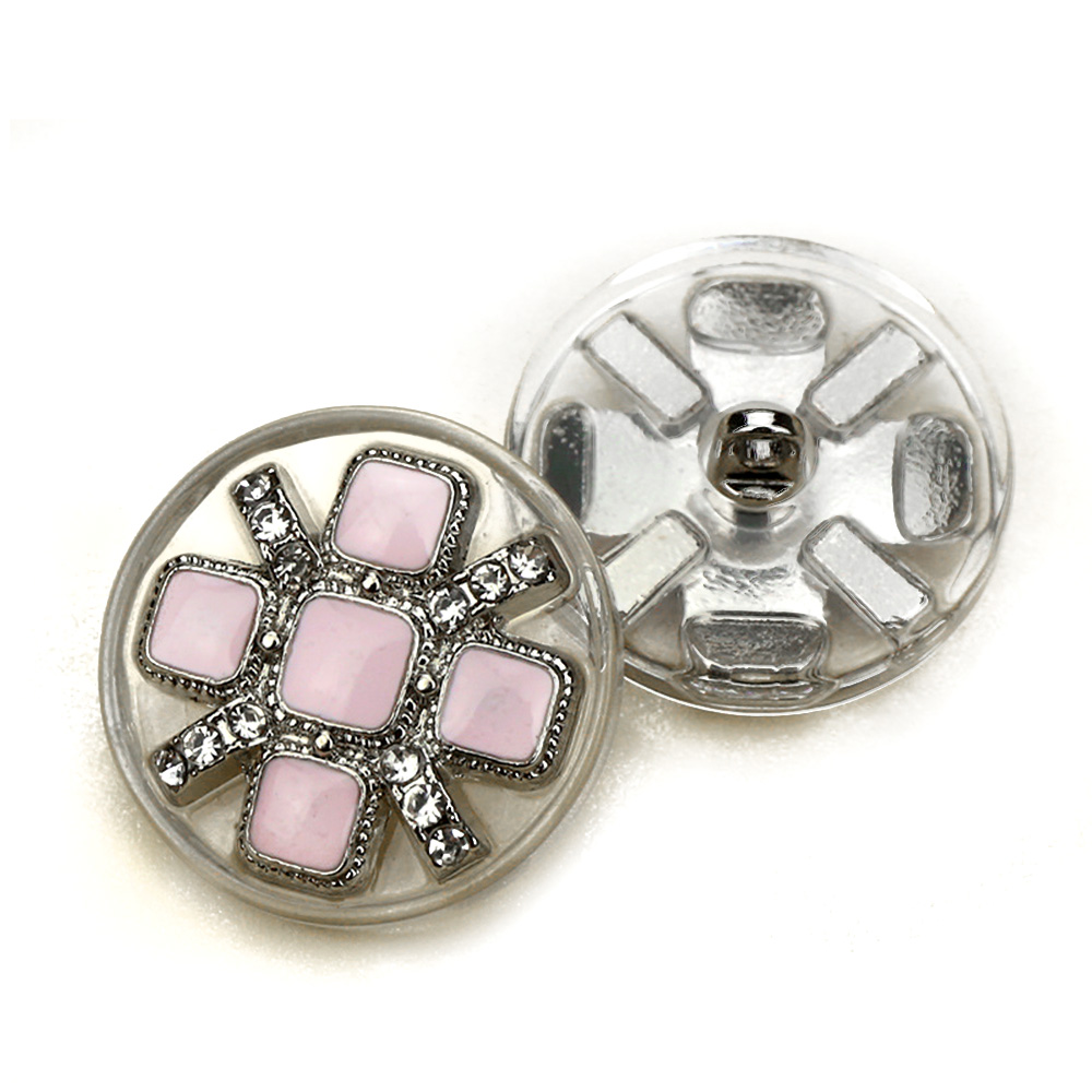 Craftisum Clear Resin Base Pink Enamel Piece Silver Sewing Shank Buttons 20 Pcs - 18mm, 23/32"