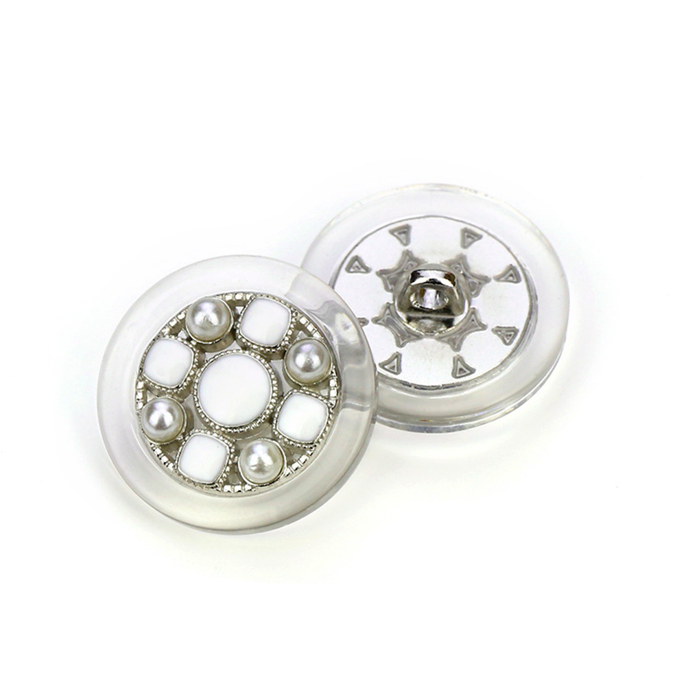 Craftisum Clear Acrylic White Enamel Pieces Hollow Silver Metal Base Shank Buttons 20 Pcs - 18mm, 23/32"