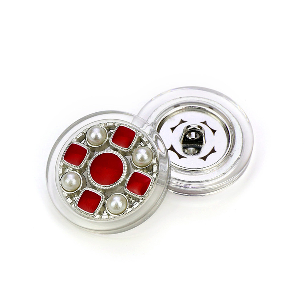Craftisum Clear Acrylic Red Enamel Pieces Hollow Silver Metal Base Shank Buttons 20 Pcs - 18mm, 23/32"