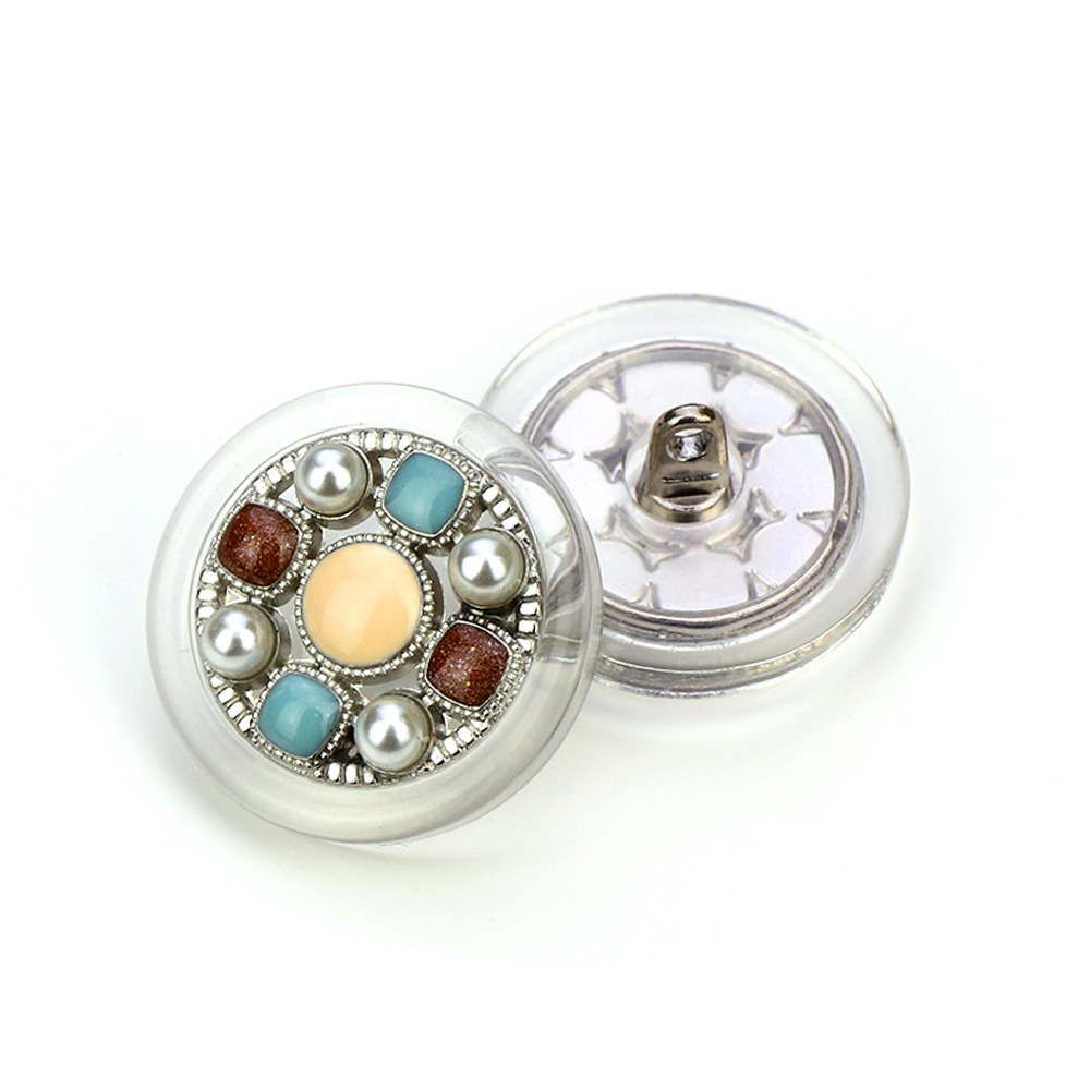 Craftisum Clear Acrylic Mixed Color Enamel Pieces Hollow Silver Metal Base Shank Buttons 20 Pcs - 18mm, 23/32"