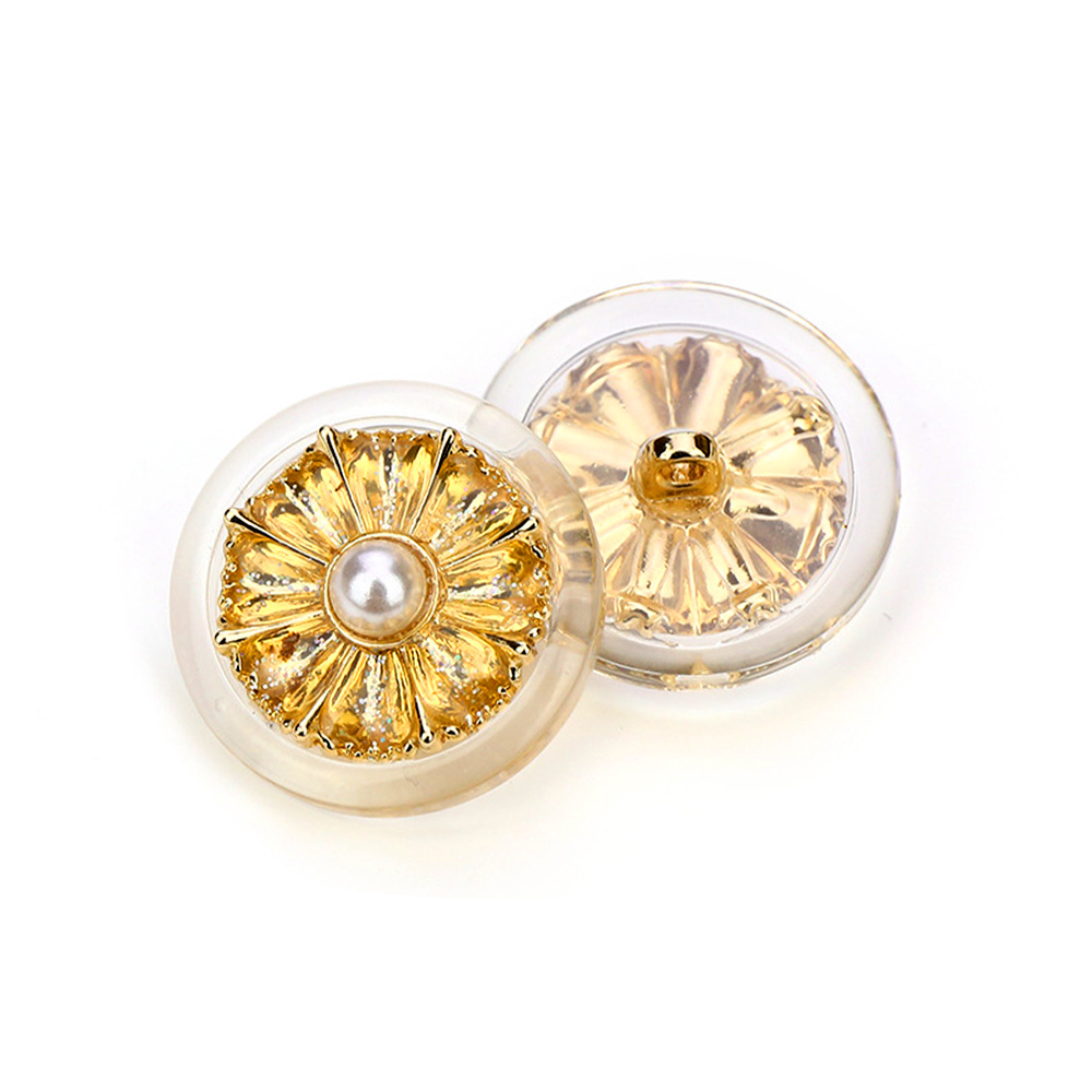 Craftisum Clear Acrylic Amber Resin Flower Golden Metal Base Shank Buttons 20 Pcs - 18mm, 23/32"