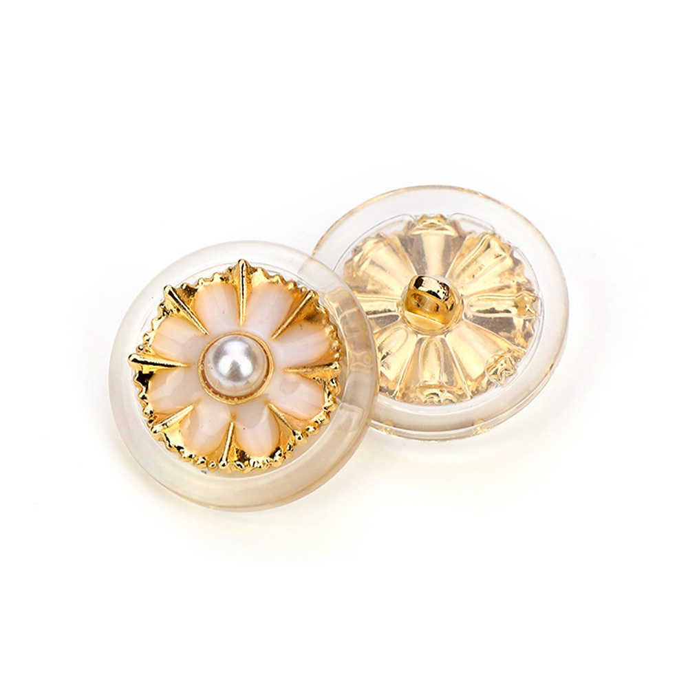 Craftisum Clear Acrylic Cream Resin Flower Golden Metal Base Shank Buttons 20 Pcs - 18mm, 23/32"