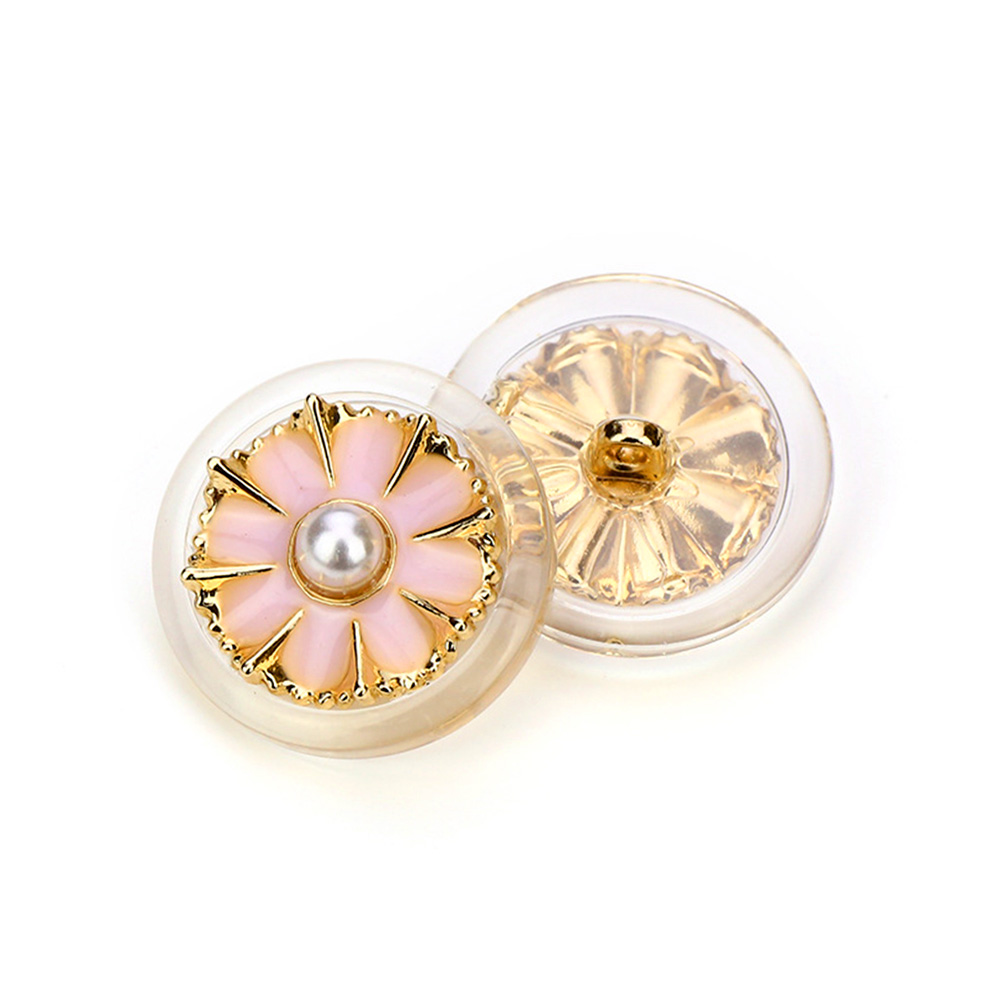 Craftisum Clear Acrylic Pink Resin Flower Golden Metal Base Shank Buttons 20 Pcs - 18mm, 23/32"