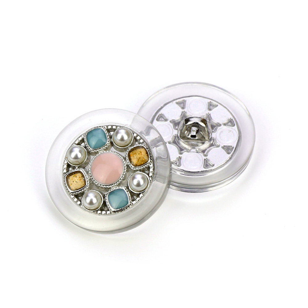 Craftisum Clear Acrylic Colorful Enamel Pieces Hollow Silver Metal Base Shank Buttons 20 Pcs - 18mm, 23/32"