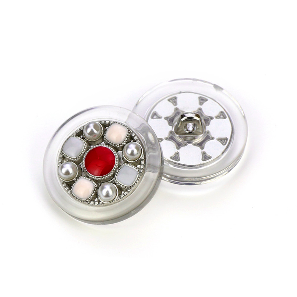 Craftisum Clear Acrylic Red-mixed Enamel Pieces Hollow Silver Metal Base Shank Buttons 20 Pcs - 18mm, 23/32"