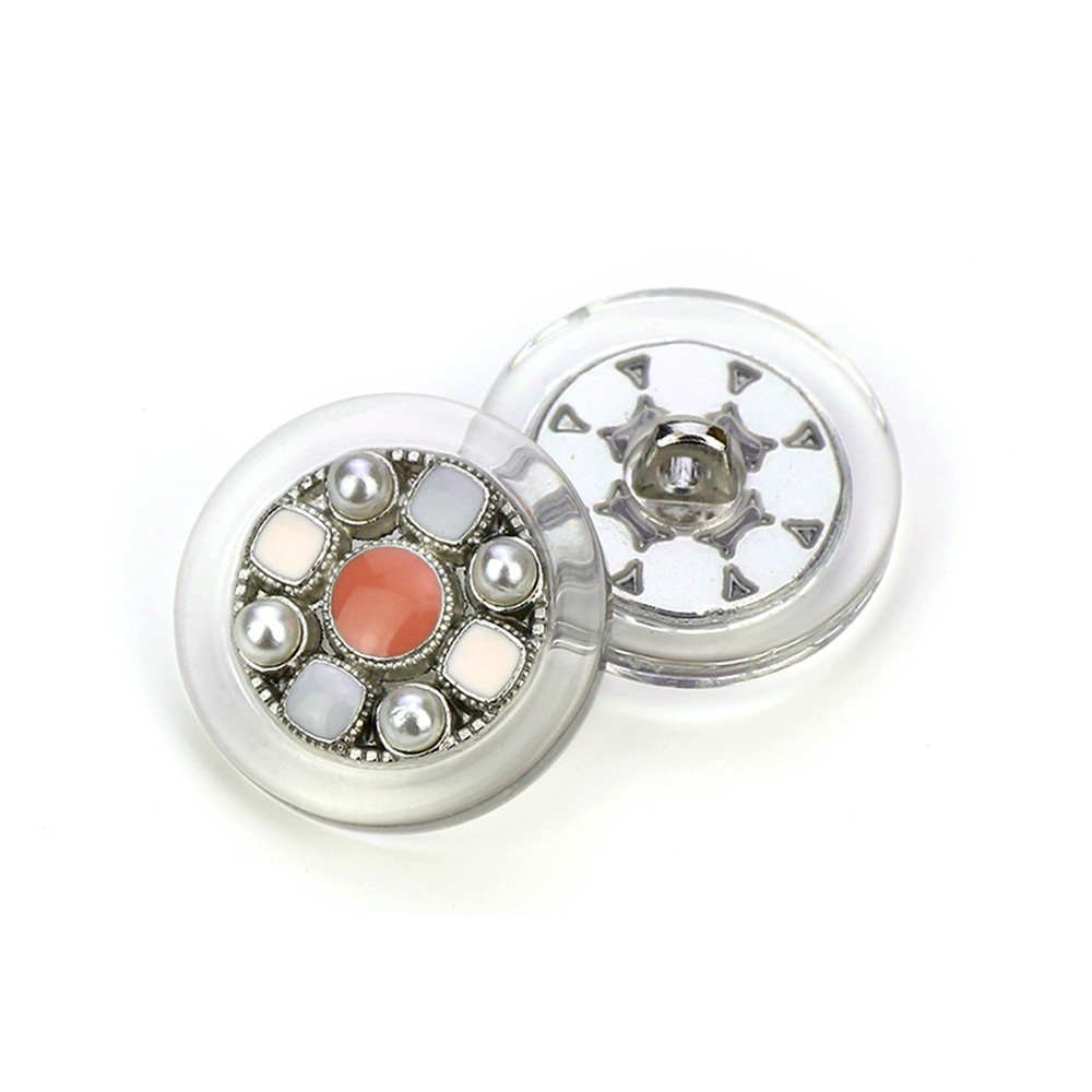 Craftisum Clear Acrylic Pink-mixed Enamel Pieces Hollow Silver Metal Base Shank Buttons 20 Pcs - 18mm, 23/32"