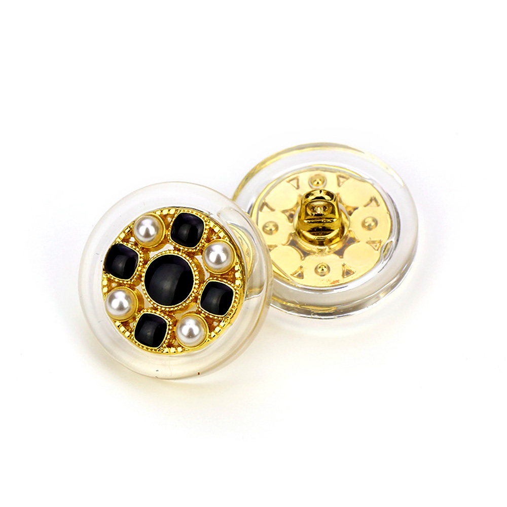 Craftisum Clear Acrylic Black Enamel Pieces Hollow Golden Metal Base Shank Buttons 20 Pcs - 18mm, 23/32"