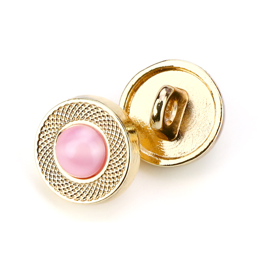 Craftisum Translucent Pink Resin Core Golden Metal Base Shank Buttons 20 Pcs - 10mm, 13/32"