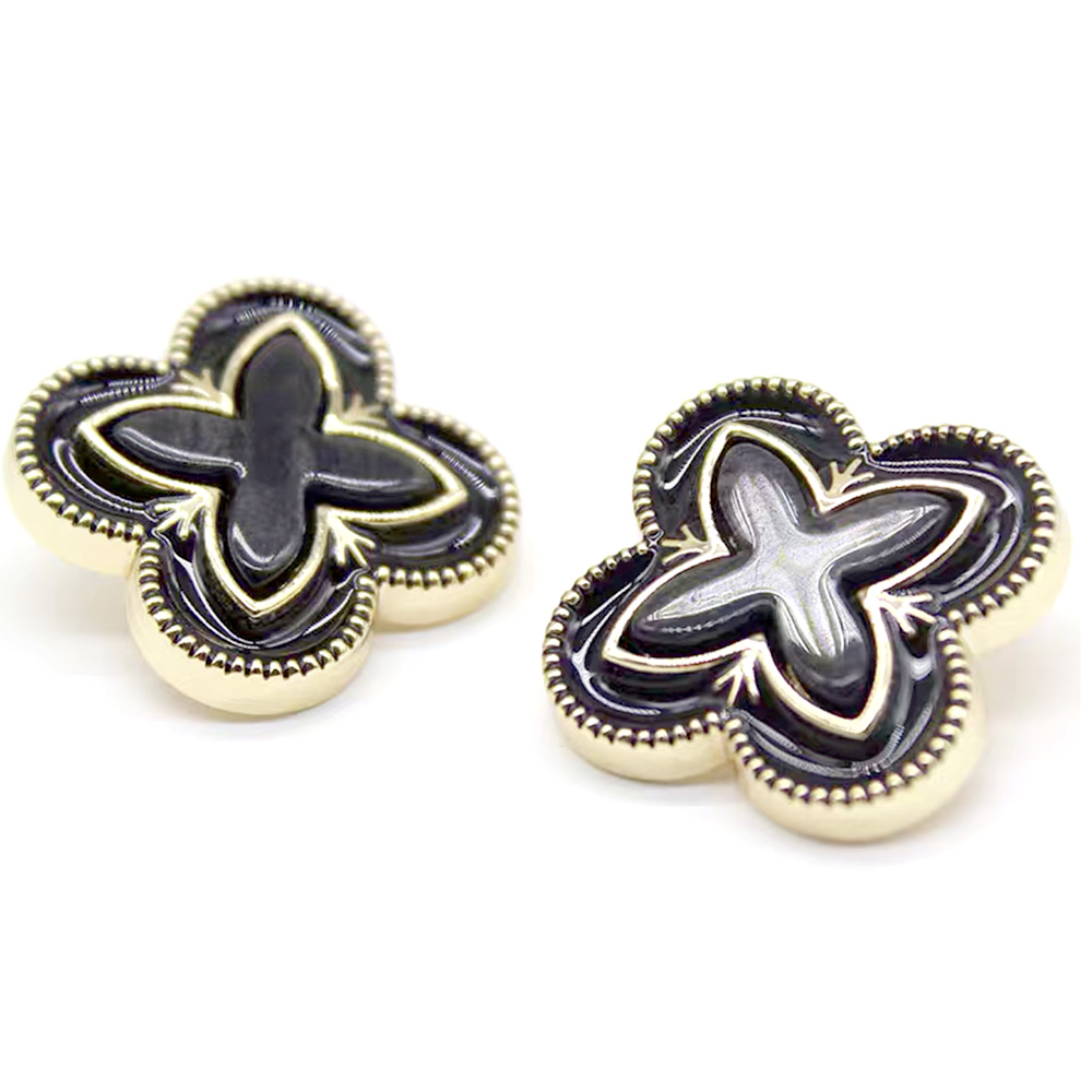 Craftisum Black Vintage Cross Four Leaf Black Flower Metal Base Sewing Shank Buttons 20 Pcs - 15mm, 5/8"