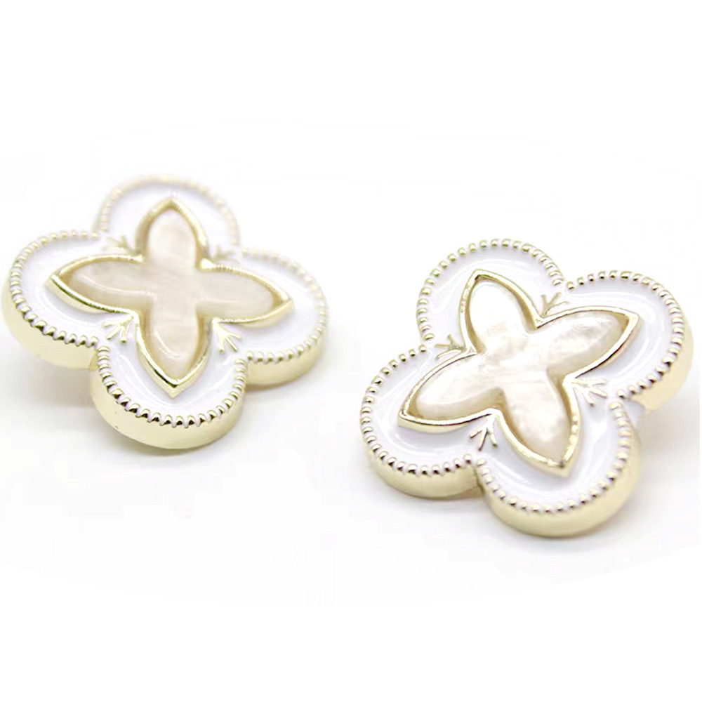 Craftisum White Vintage Cross Four Leaf White Flower Metal Base Sewing Shank Buttons 20 Pcs - 15mm, 5/8"