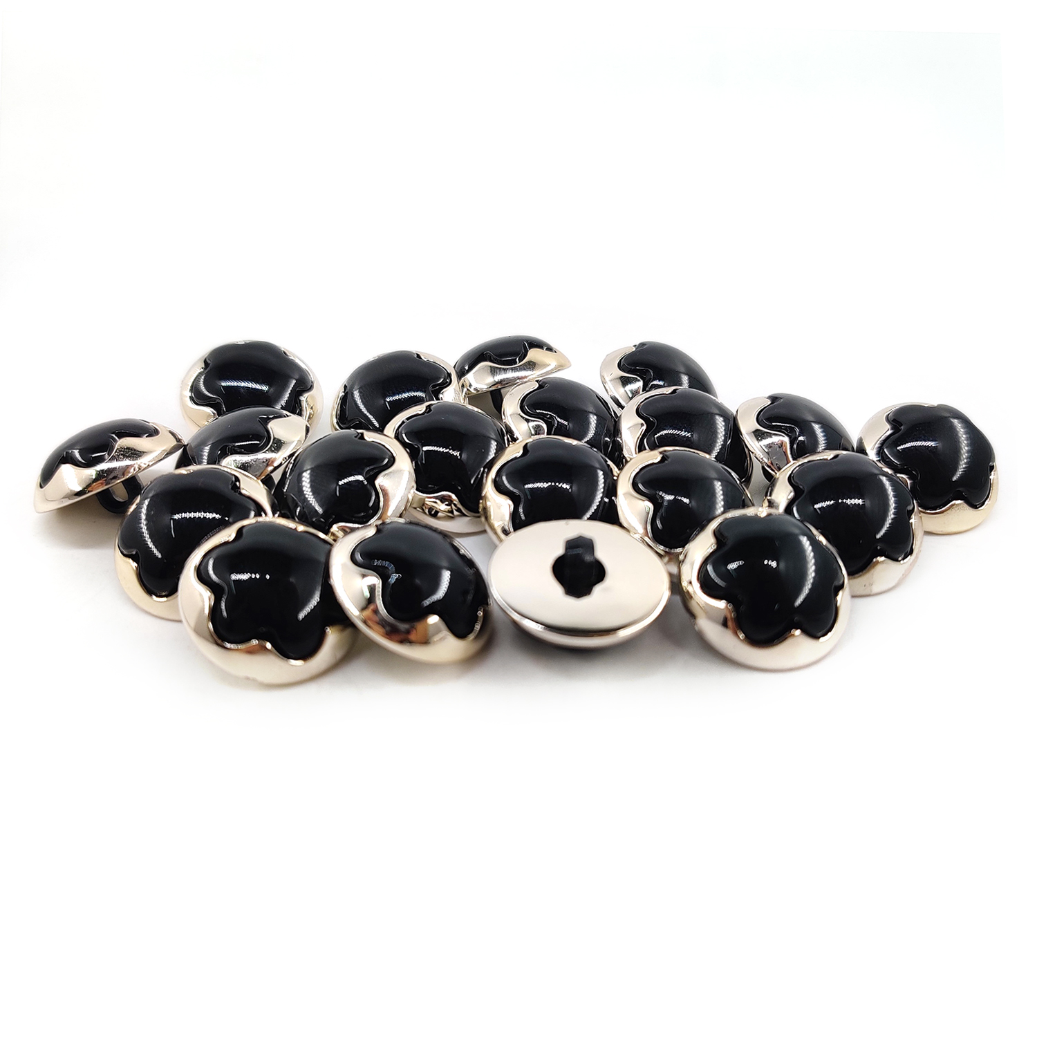 Craftisum Black Flower Electroplated PVC Base Sewing Shank Buttons 20 Pcs - 18mm, 23/32"