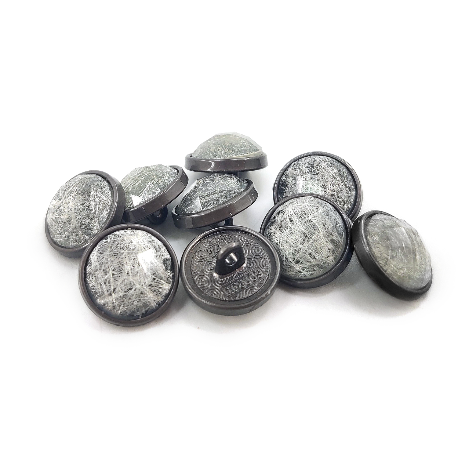 Craftisum Beveled Cut Glass Scratch Texture Layer Black Metal Base Sewing Buttons 10 Pcs - 15mm, 5/8"