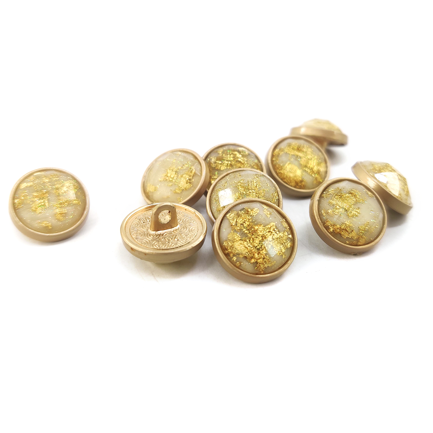 Craftisum Beveled Cut Glass Golden Foil Layer Copper Metal Base Sewing Buttons 10 Pcs - 15mm, 5/8"