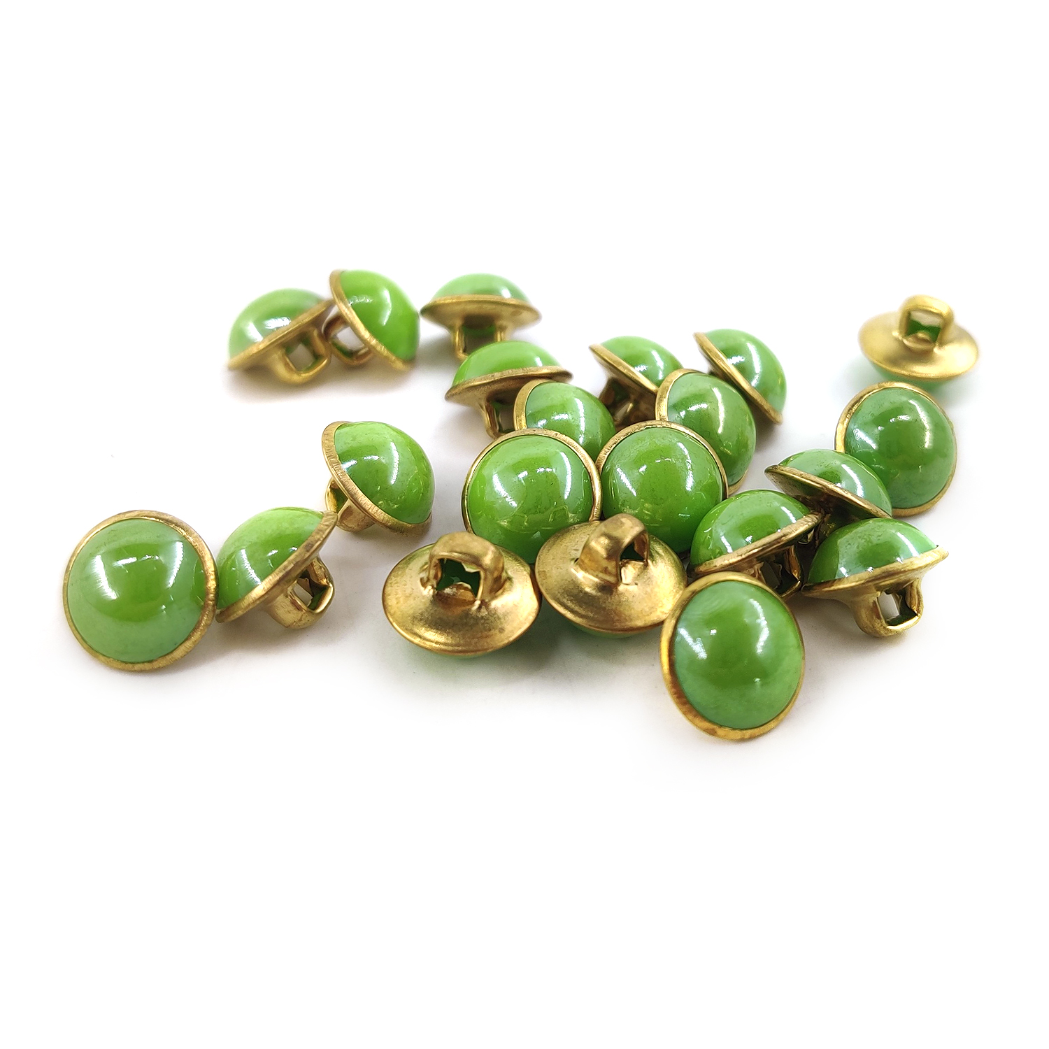 Craftisum Green Resin Sewing Buttons Brass Metal Base with Shank 30 Pcs - 10mm, 13/32"