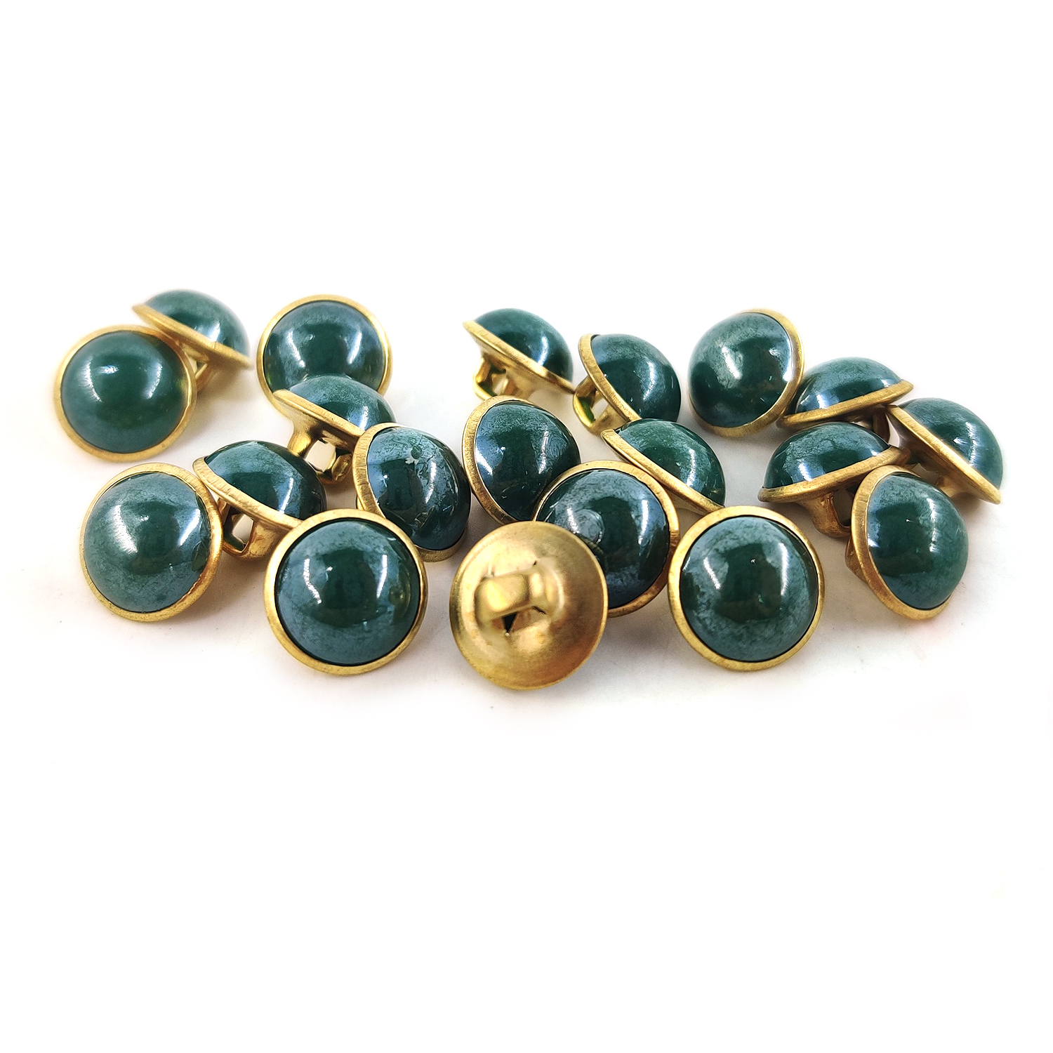 Craftisum Deep Green Resin Sewing Buttons Brass Metal Base with Shank 30 Pcs - 10mm, 13/32"