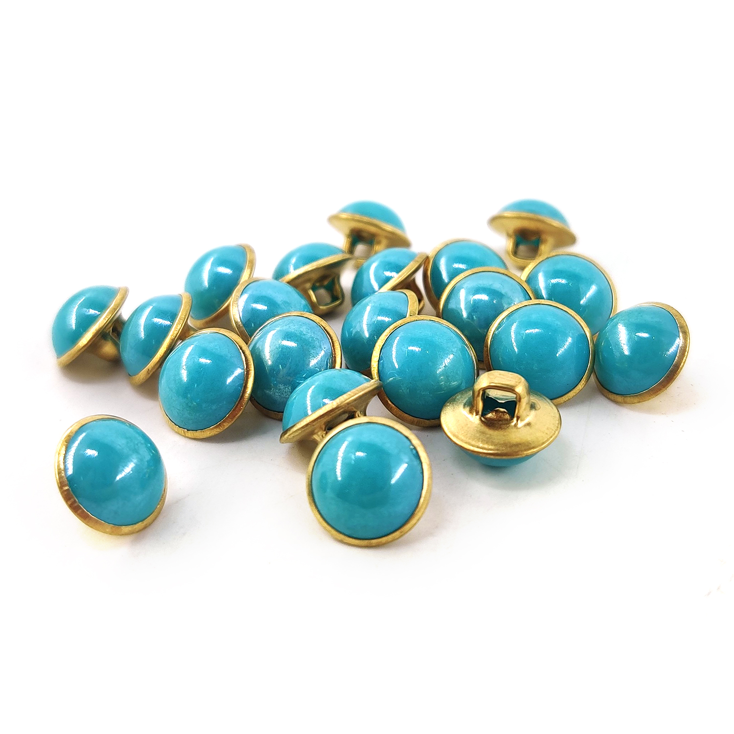 Craftisum Cyan Resin Sewing Buttons Brass Metal Base with Shank 30 Pcs - 10mm, 13/32"