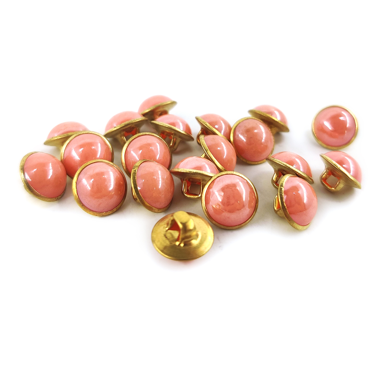 Craftisum Pink Resin Sewing Buttons Brass Metal Base with Shank 30 Pcs - 10mm, 13/32"