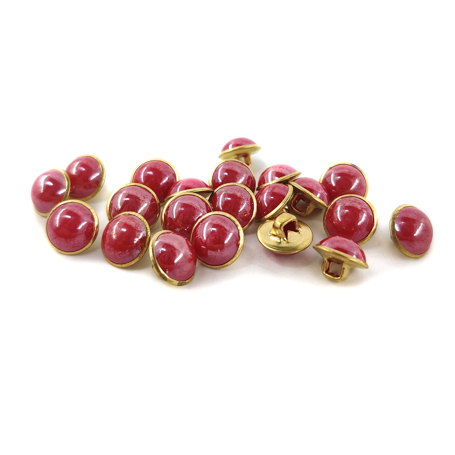 Craftisum Red Resin Sewing Buttons Brass Metal Base with Shank 30 Pcs - 10mm, 13/32"