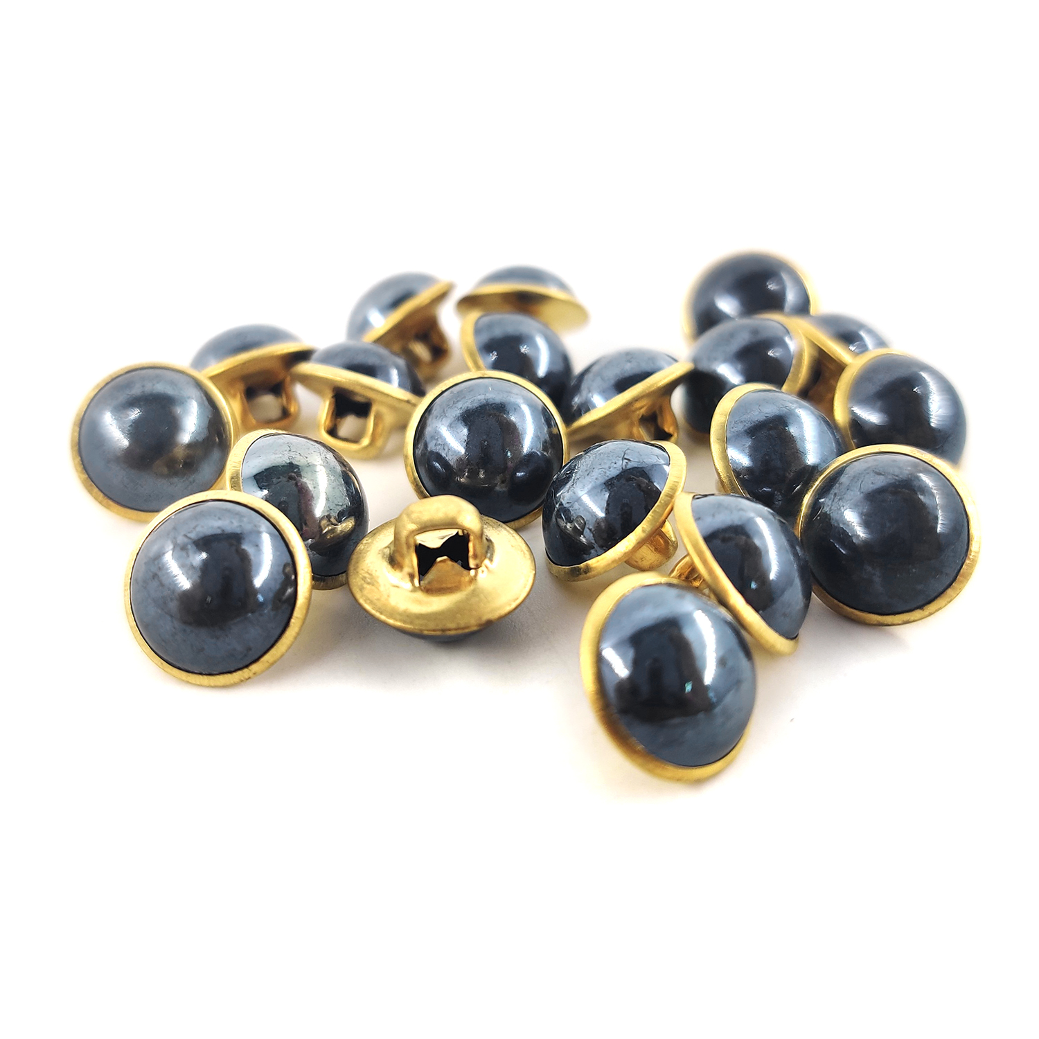 Craftisum Bright Black Resin Sewing Buttons Brass Metal Base with Shank 30 Pcs - 10mm, 13/32"