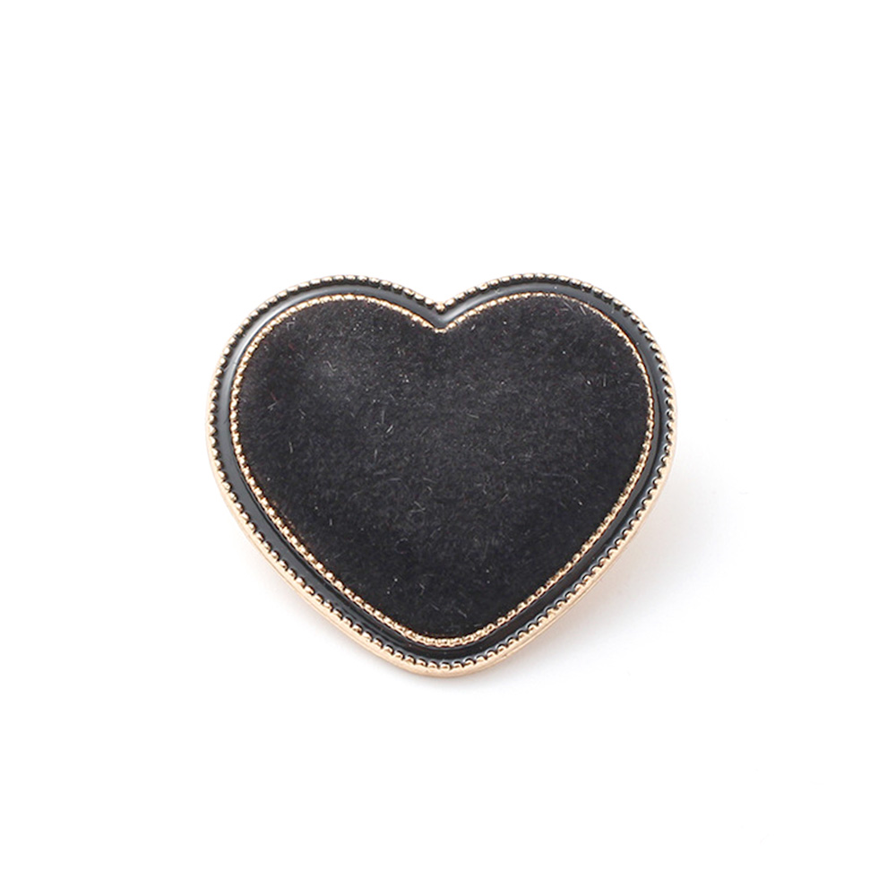 Craftisum Black Velvet Heart Metal Base Sewing Shank Buttons 20 Pcs - 18mm, 23/32"