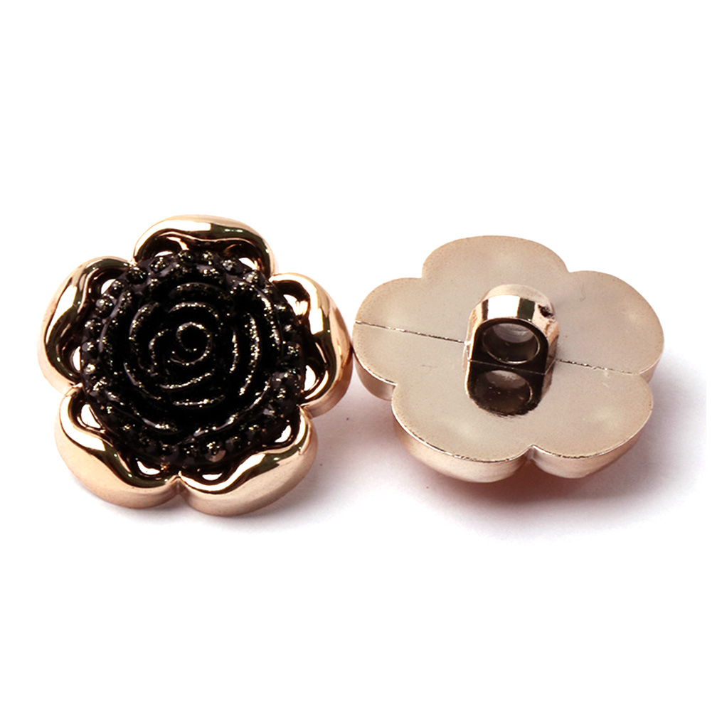 Craftisum 20 pcs Golden Electroplated Base Black Flower Sewing Shank Buttons for Coats -25mm -1"