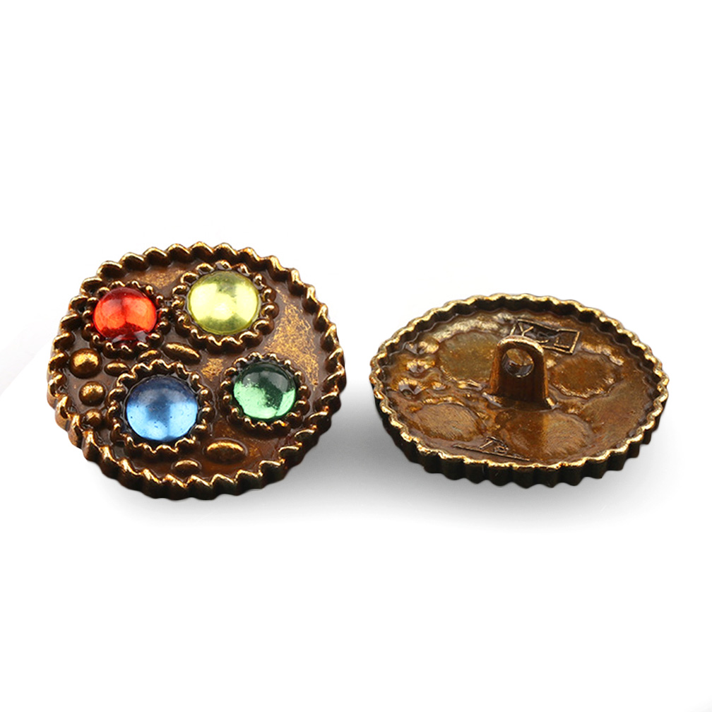 Craftisum 20 pcs Colorful Glass Embellished Brown Metal Shank Sewing Buttons for Coats -25mm -1"