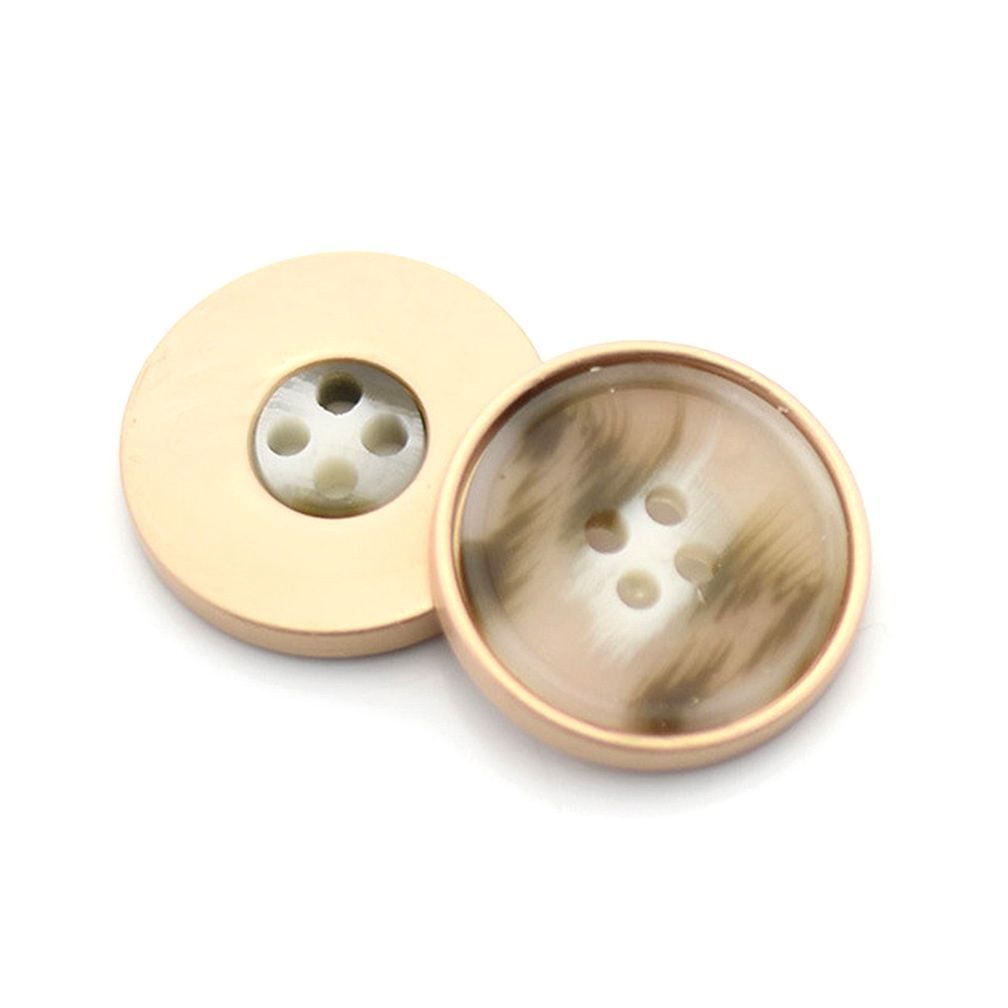 Craftisum 20 pcs Beige Marbling Resin 4 Holes Metal Base Flat Sewing Coat Buttons -25mm -1"