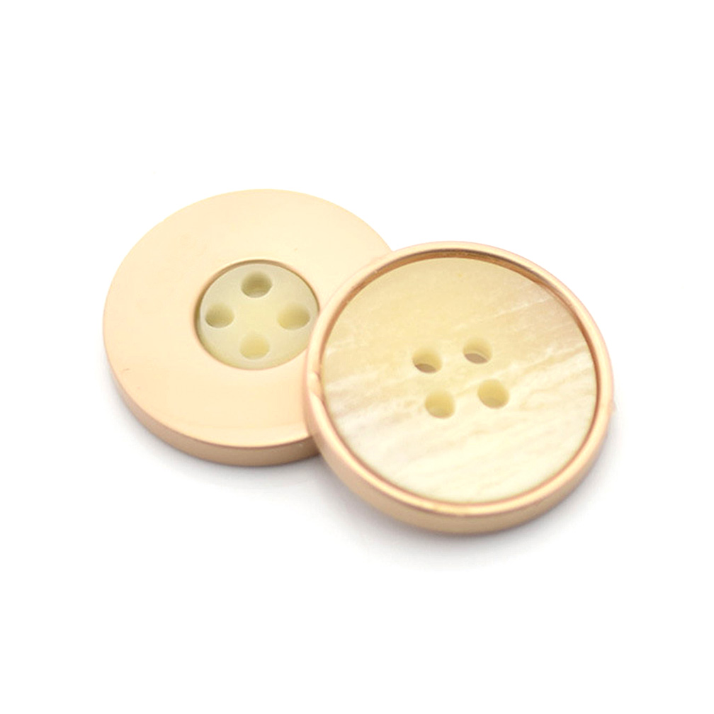 Craftisum 20 pcs Cream Marbling Resin 4 Holes Metal Base Flat Sewing Coat Buttons -25mm -1"