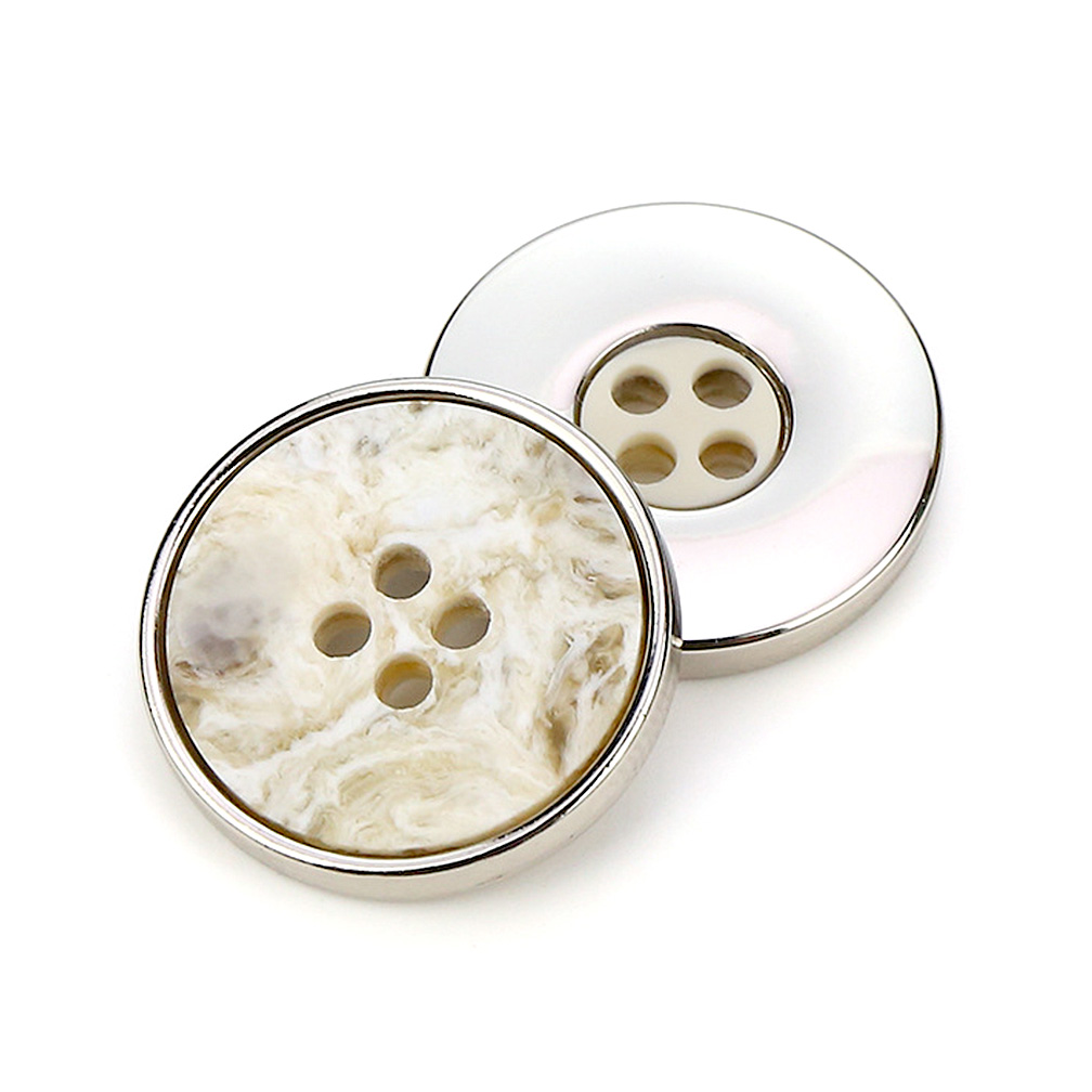 Craftisum 20 pcs 4 Holes Cream Marbling Resin Flat Metal Sewing Coat Buttons -25mm -1"
