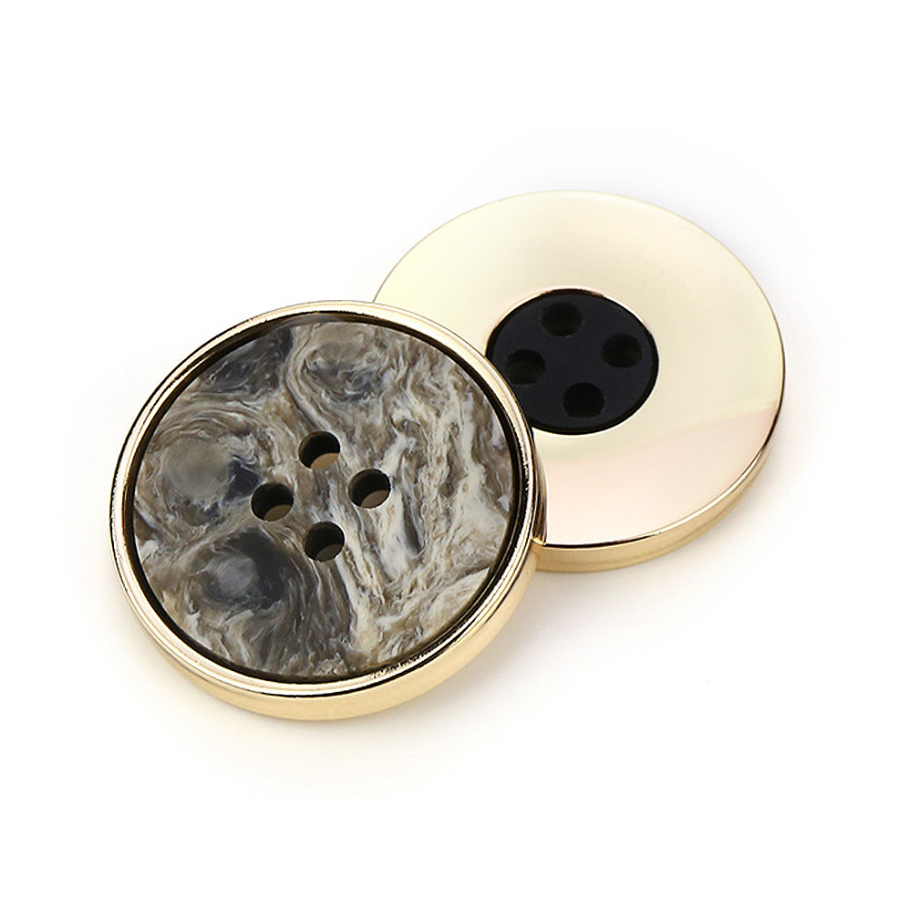 Craftisum 20 pcs 4 Holes Marbling Resin Flat Metal Sewing Coat Buttons -25mm -1"