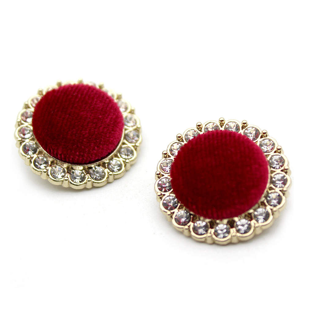 Craftisum 20 pcs Rhinestone Surrounded Red Velvet Metal Shank Buttons for Coats -25mm -1"