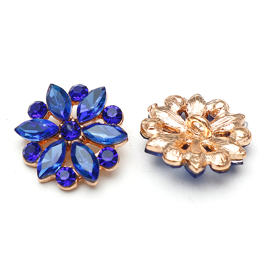 Craftisum 10 pcs Blue Rhinestone Petals Hollow Metal Flower Sewing Shank Coat Buttons -20mm -13/16"