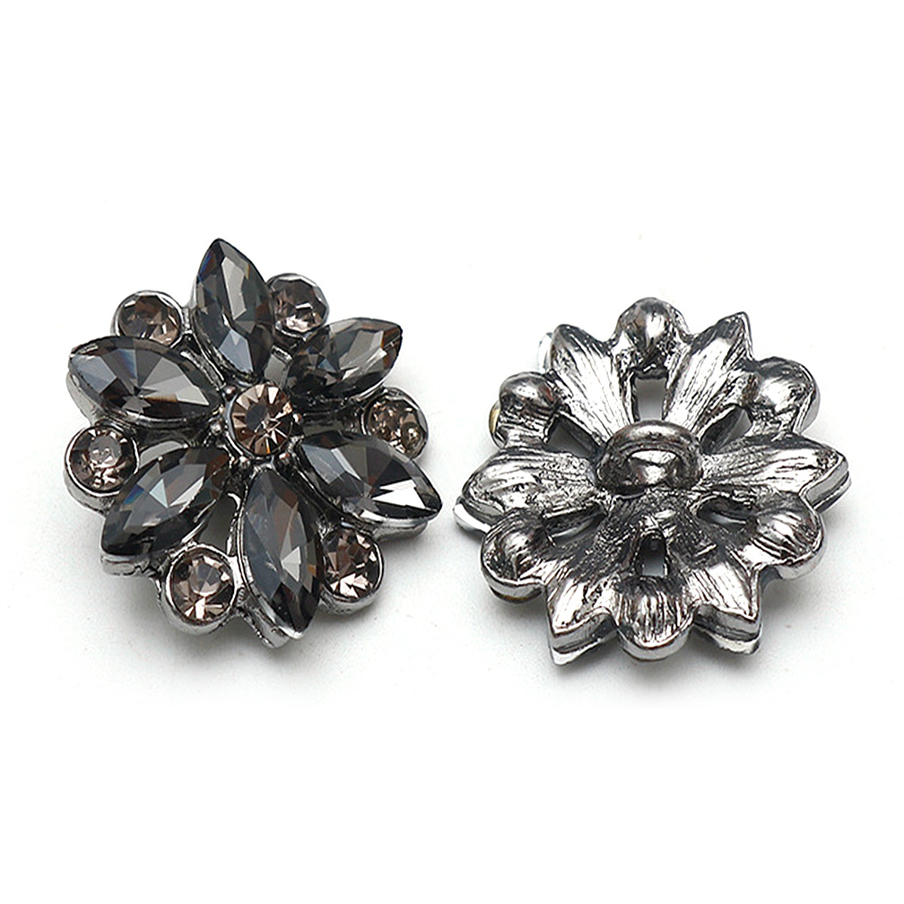 Craftisum 10 pcs Transparent Black Rhinestone Petals Hollow Metal Flower Sewing Shank Coat Buttons -20mm -13/16"