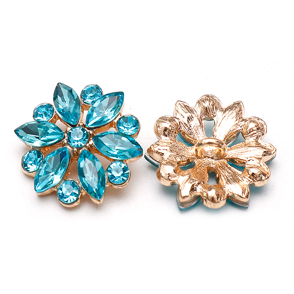 Craftisum 10 pcs Cyan Rhinestone Petals Hollow Metal Flower Sewing Shank Coat Buttons -20mm -13/16"