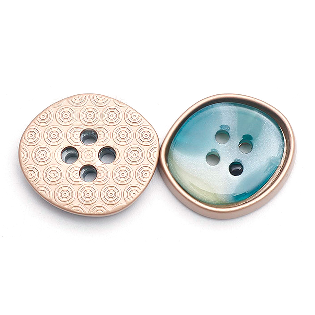 Craftisum 20 pcs Blue Resin Irregular Shape Metal Base 4 Holes Flat Sewing Coat Buttons -20mm -13/16"