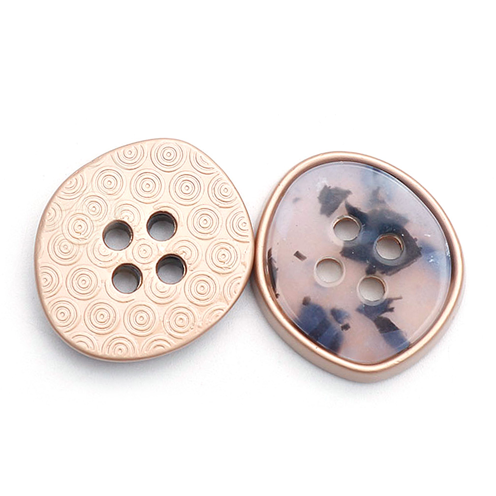 Craftisum 20 pcs Brown Resin Irregular Shape Metal Base 4 Holes Flat Sewing Coat Buttons -20mm -13/16"
