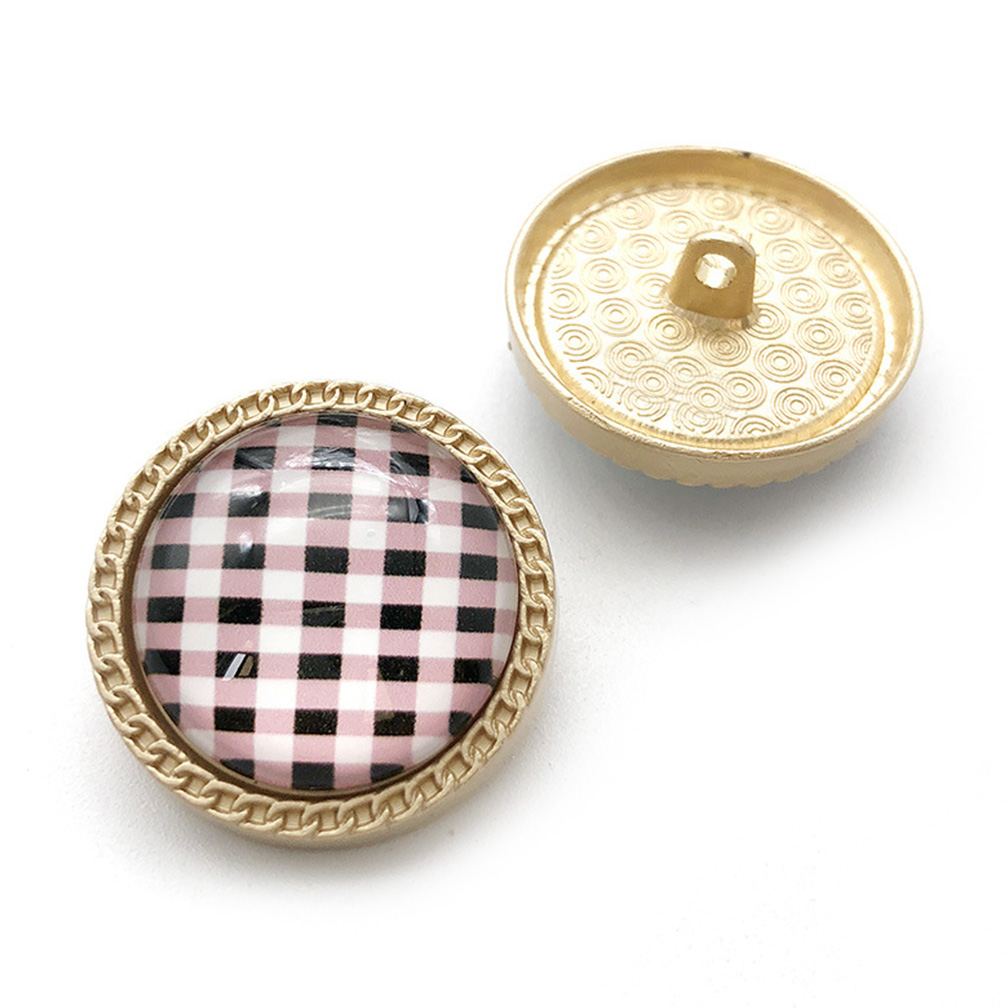 Craftisum 20 pcs Glass Dome Pink Grid Metal Shank Sewing Buttons for Coats -25mm -1"