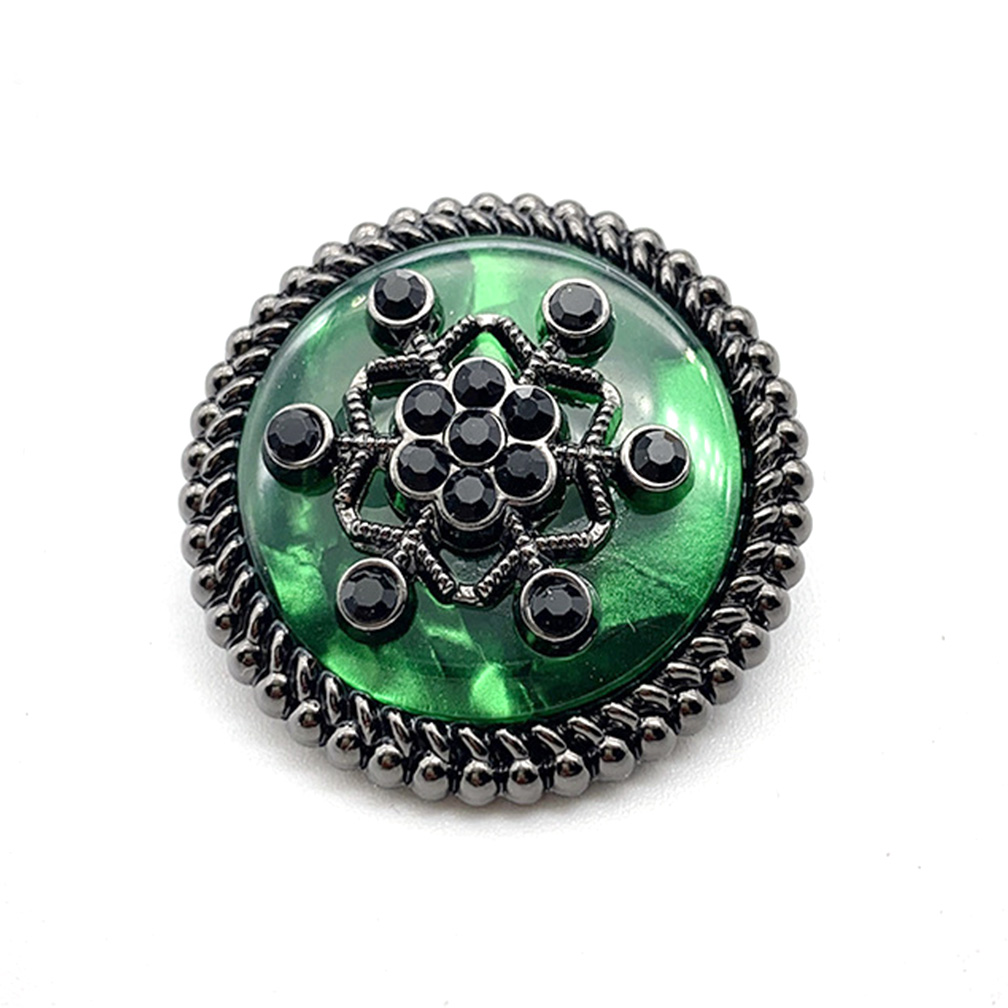 Craftisum 10 pcs Green Resin Layer Black Rhinestone Snowflake Sewing Metal Shank Coat Buttons -25mm -1"