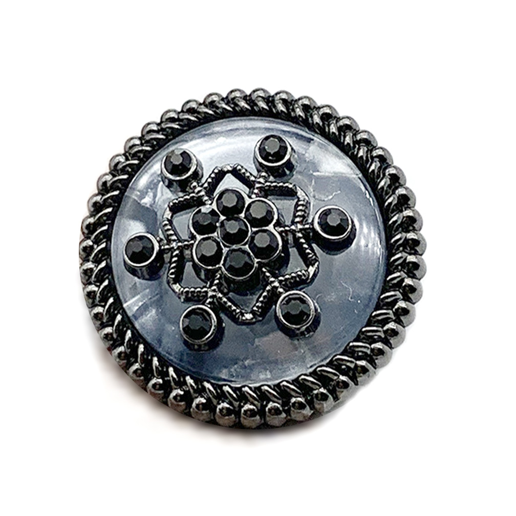 Craftisum 10 pcs Gray Resin Layer Black Rhinestone Snowflake Sewing Metal Shank Coat Buttons -25mm -1"