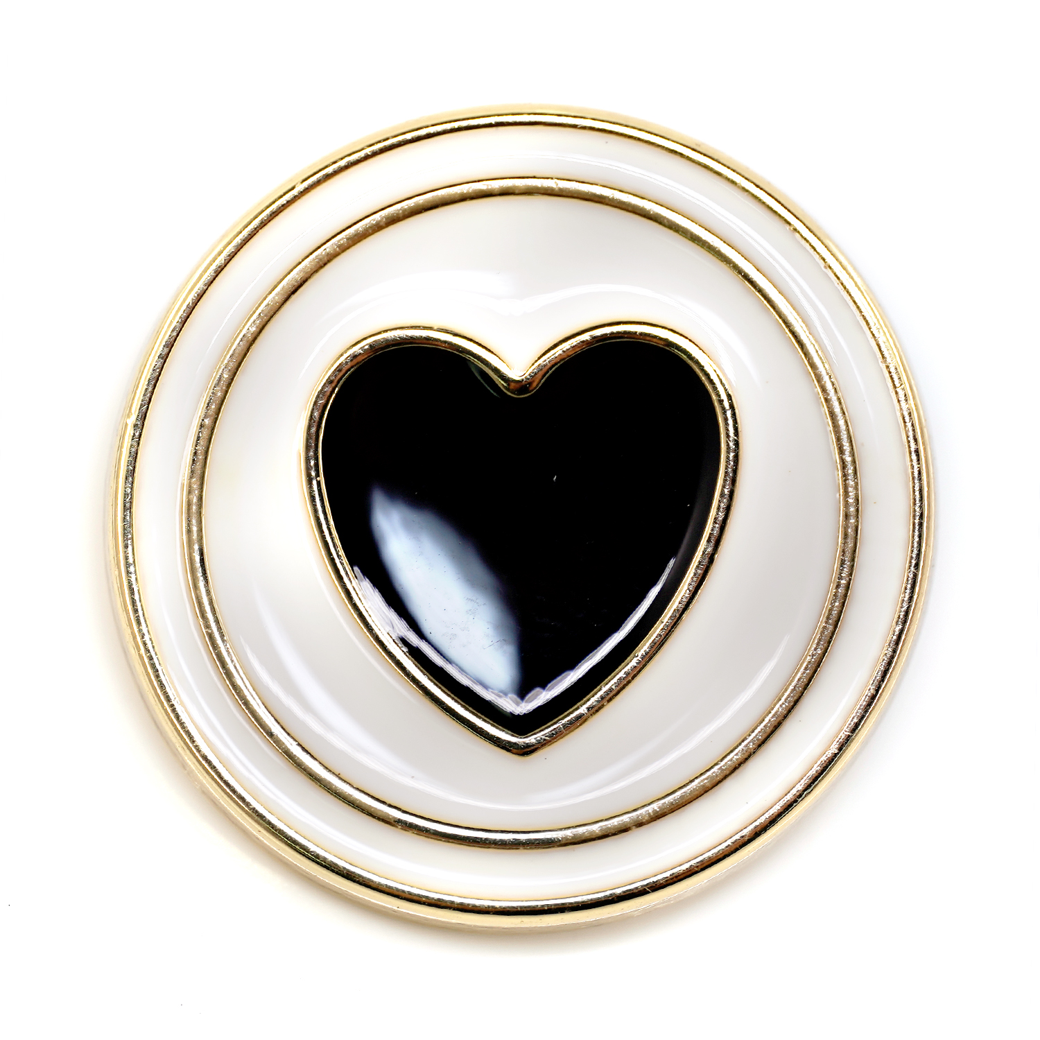 Craftisum 20 pcs Electroplating Golden Circles Enamel Black Heart Sewing Metal Shank Coat Buttons -25mm -1"