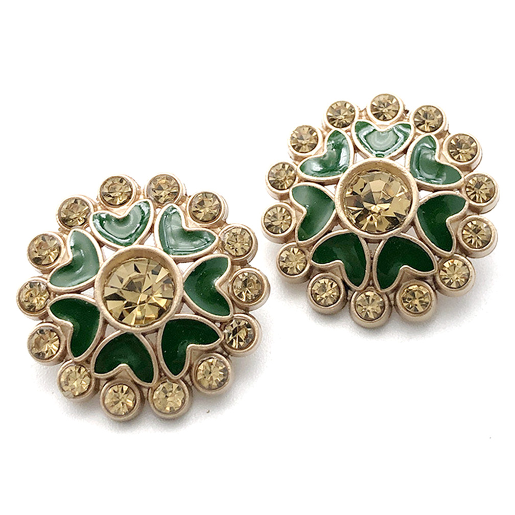 Craftisum 20 pcs Green Enamel Heart Petals Rhinestones Surrounded Metal Shank Sewing Coat Buttons -23mm -7/8"