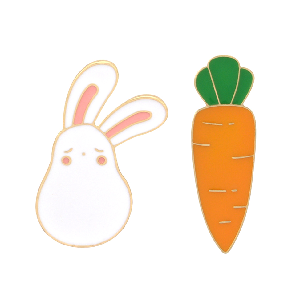 Craftisum 4 PCS ENAMEL BROOCHES PIN SET CARROT RABBIT SHAPED