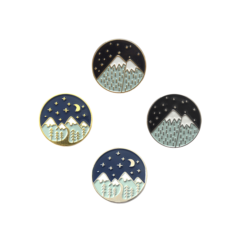 Craftisum 4 PCS ROUND ENAMEL PINS FOR BACKPACK MOUNTAIN PATTERN