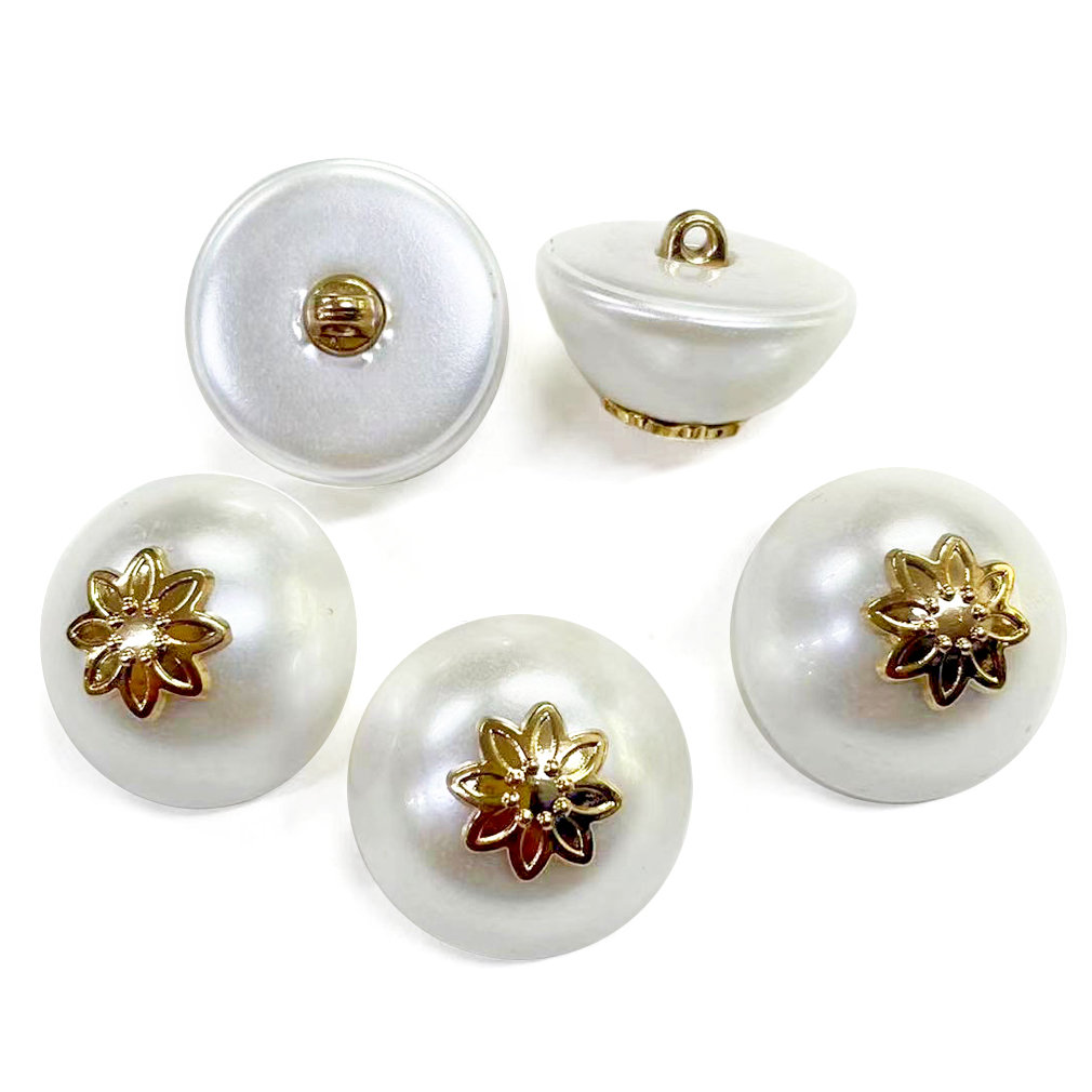 Craftisum 20 pcs Half-Cut Faux Pearl Metal Flower Inlaid Sewing Shank Buttons - 20mm - 13/16"