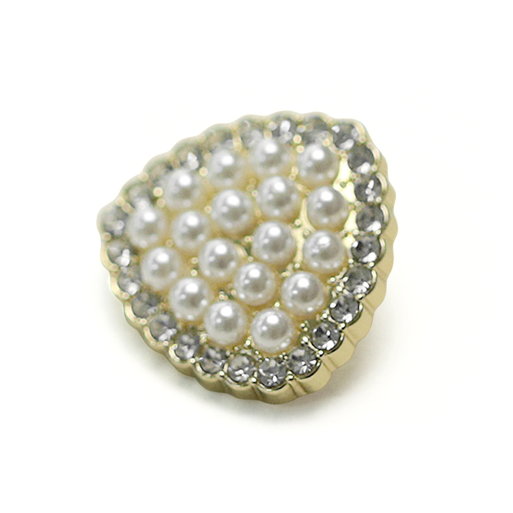 Craftisum 20 pcs Faux Pearl Embedded Shield Shape Metal Shank Sewing Buttons Rhinestones Surrounded - 15mm - 5/8"